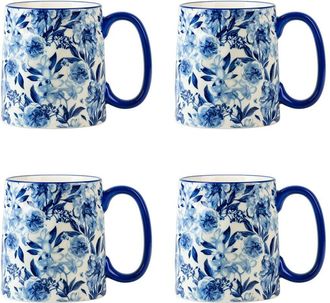 10 Strawberry Street Set Of 4 Bella White Peonies Mugs