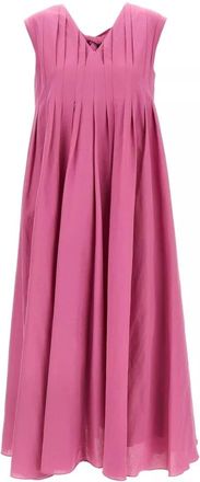 Max Mara Roze Mouwloze Jurk met Uitlopende Rok en V-Hals - Dames - Casual kleedjes - Roze - XS - Katoen - Kleedjes