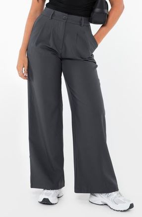 Princess Polly Archer Pleated Wide Leg Pants in Charcoal at Nordstrom, Size 4