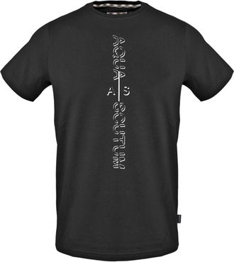 Aquascutum Heren Verticaal Logo Jersey T-shirt (Zwart)