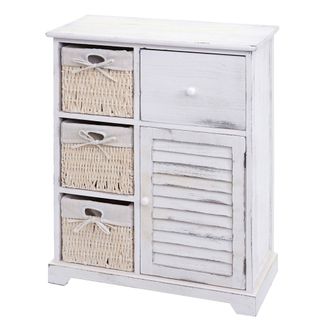 Hhg Nunca Usado] C&oacute;moda Hhg 676, Mueble Cajonera, Caj&oacute;n Cesta Madera Maciza 80x60x30cm, Blanco Shabby