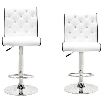 Best Master Furniture Best Master Swivel Bar Stool with Crystal and Tufted Look in White (Set of 2)