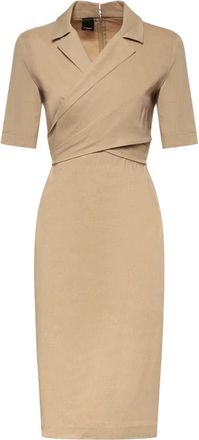 Pinko Allyson Abito Lino Stretch - Dames - Casual kleedjes - Beige - M - Linnen - Kleedjes