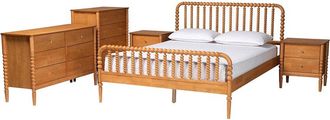Baxton Studio Lucera Mid-Century Queen Size 5Pc Bobbin Bedroom Set