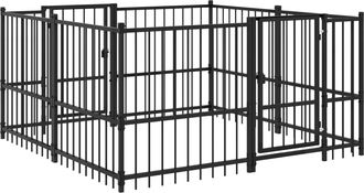 vidaXL Parque De Juego Para Perros Al Aire Libre Negro Acero Vidaxl