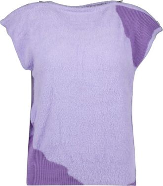 Maison Margiela Paars tweekleurig T-shirt met ritskraag - Dames - T-shirts - Paars - L - Wol - Tops