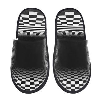 Generic 3D Black And White Checkerboard Tunnel Men Women House Shoes Lightweight House Slippers Soft Shoes For Winter Outdoor Indoor M