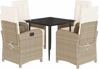 vidaXL Vidaxl - 5 Piece Garden Dining Set with Cushions Beige Poly Rattan