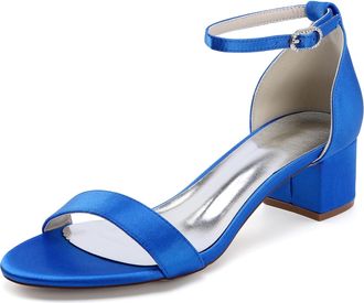 Generic Satin Bridal Shoes Womens Ankle Strap Low Block Heels Wedding Dress Shoe Formal Evening Prom Party Shoes 4.5Cm,Royal Blue,10 UK