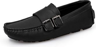 Generic Loafers for Men Monk Strap Vegan Leather Stitching Details Round Toe Lightweight Flat Heel Slip Resistant Fashion Prom Slip-ons(Black,10.5 UK)