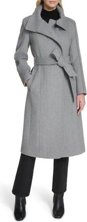 Cole Haan Slick Asymmetric Zip Wool Blend Coat in Medium Grey at Nordstrom, Size 14