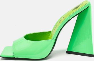 The Attico Neon Green Patent Leather Devon Slide Sandals