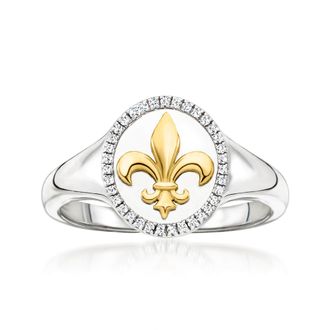 Ross-Simons Diamond Fleur-De-Lis Ring in Sterling Silver With 18kt Gold Over Sterling