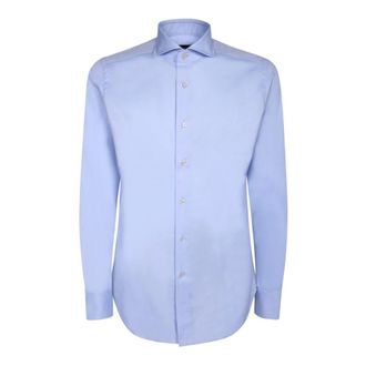 Dell'Oglio Cotton Twill Shirt - Heren - Zakelijke Overhemden - Blauw - M - Katoen - Overhemden