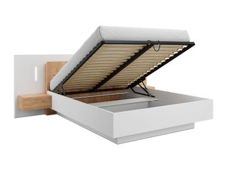 VENTE-UNIQUE.COM Cama con canap&eacute; abatible madera color natural claro, blanco