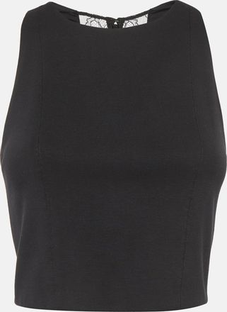 Alice & Olivia Alice + Olivia Black Jersey Lace Trim Crop Top