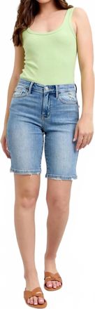 Judy Blue Womens Charlene Vintage Wash Bermuda Denim Shorts In Blue
