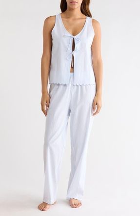 French Connection Stripe Scallop Edge Cotton Pajamas in Blue/White Stripe at Nordstrom, Size X-Large