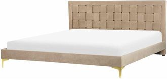 Beliani Beliani - Letto Matrimoniale con Struttura Imbottita di Velluto Taup&egrave; 180 x 200 cm Limoux