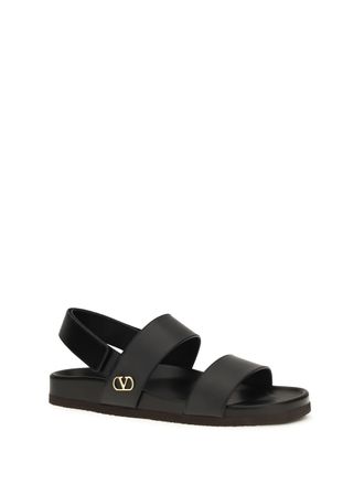 Valentino Garavani Mens Studshield Sandals Nero Calf Leather Bos Taurus