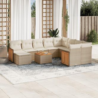 vidaXL Set De Sof&aacute;s De Jard&iacute;n 11pzas Con Cojines Rat&aacute;n Sint&eacute;tico Beige Vidaxl
