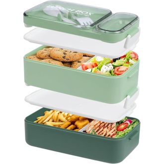 OEM Fiambrera Bento Para Adultos, Apilable, Grande, De 1600 Ml, Con Tenedor, Cuchara Y Recipientes Para Salsas, A Prueba De Fugas, Ideal Para El Trabajo, 