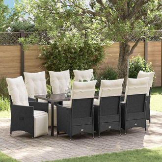 vidaXL Conjunto De Comedor De Jard&iacute;n 9 Pcs Negro Rat&aacute;n Sint&eacute;tico Vidaxl