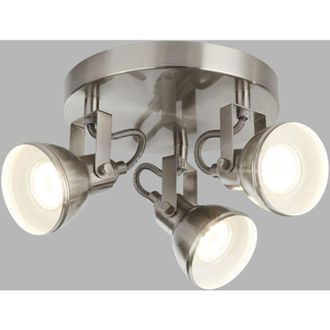 Searchlight Plafoniera Tonda Contemporanea Focus Spot Acciaio Argento Bianco 3 Luci Gu10