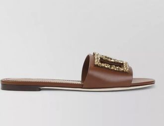 Dolce & Gabbana crystal-embellished leather flat mules