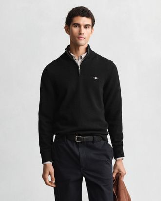 GANT Men Casual Cotton Half-Zip Sweater (XXXL) BLACK