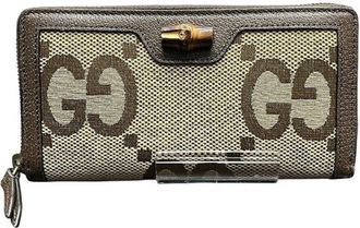 Gucci Brown Bamboo Gg Canvas Long Wallet (Bi-Fold) (Pre-Owned)