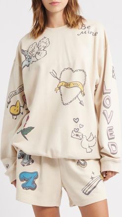 The Mayfair Group Feeling Lucky Reversible Crewneck Graphic Sweatshirt in Cream at Nordstrom, Size Large