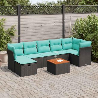 vidaXL Vidaxl Set De Sof&aacute;s De Jard&iacute;n Y Cojines 8 Piezas Rat&aacute;n Sint&eacute;tico Negro