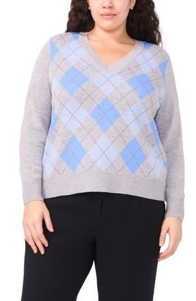 Halogen Argyle V-Neck Sweater in Light Heather Grey at Nordstrom Rack, Size 2X
