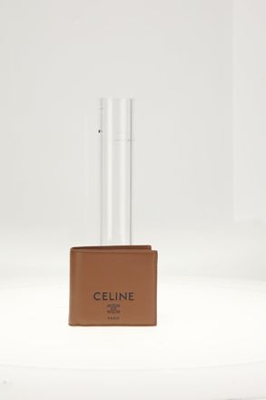 Celine Mens Bi-Fold Wallet Tan-Black Lamb Leather Umbrellas Tan/black