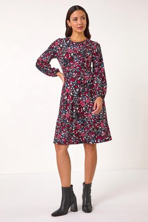 Roman Floral Print Ruched Stretch Dress