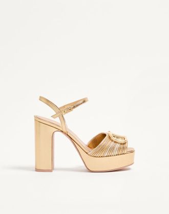 Valentino Garavani Sandalo Con Plateau VLogo Signature Metallizzato Con Ricamo Cornely 115Mm Donna ORO 37.5