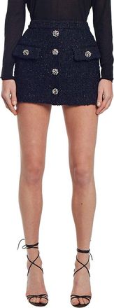 Adam Lippes Wool & Silk-Blend Blue Tatum Skirt With Swarovski Buttons