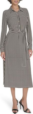Tommy Hilfiger Houndstooth Long Sleeve Tie Waist Shirtdress in Whitecap/Black at Nordstrom Rack, Size 2