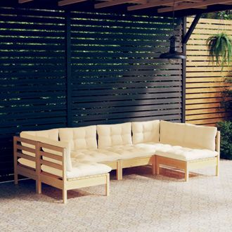 vidaXL Muebles De Jard&iacute;n 6 Pzas Y Cojines Madera Maciza De Pino Crema Vidaxl