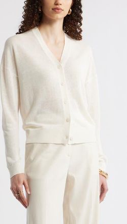 Nordstrom V-Neck Linen & Viscose Cardigan in Ivory Tofu at Nordstrom, Size Xx-Small