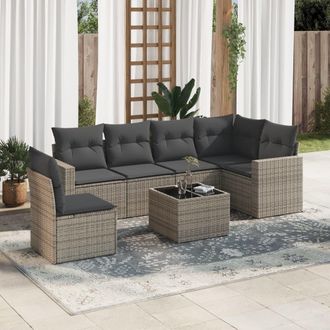 vidaXL Vidaxl - Set De Sof&aacute;s De Jard&iacute;n 7 Piezas Con Cojines Rat&aacute;n Pe Gris