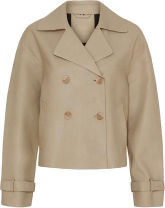 Notyz Notyz - Korte leren trenchcoat - Dames - Jassen - Beige - Maat: XL Zijde