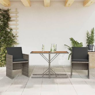 vidaXL Vidaxl - Sillas Y Mesita De Jard&iacute;n Con Cojines 3 Piezas Rat&aacute;n Pe Gris