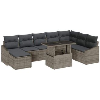 vidaXL Garden Sofa Set 9 pcs Grey Poly Rattan and Powder-Coated Steel vidaXL