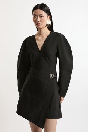 Karen Millen Womens Petite Figure Form Bandage Asymmetric Mini Skirt - Black - Size Medium