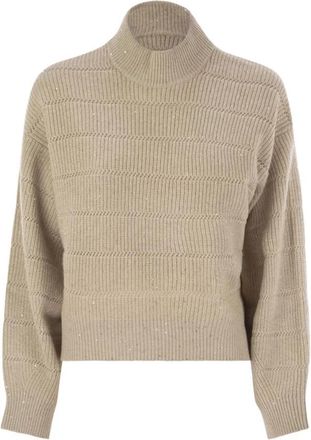 Brunello Cucinelli Gezellige Turtleneck Sweater voor Winterdagen - Dames - Coltruien - Beige - M - Truien & Vesten