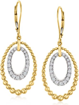 Ross-Simons Diamond Double-Oval Beaded Drop Earrings in 18kt Gold Over Sterling