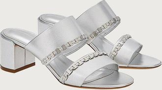 Ferragamo Jeweled Satin Heels - Silver