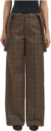 Dondup Tecla Wijde Broek - Dames - Wijde Broeken - Bruin - S - Wol - Broeken